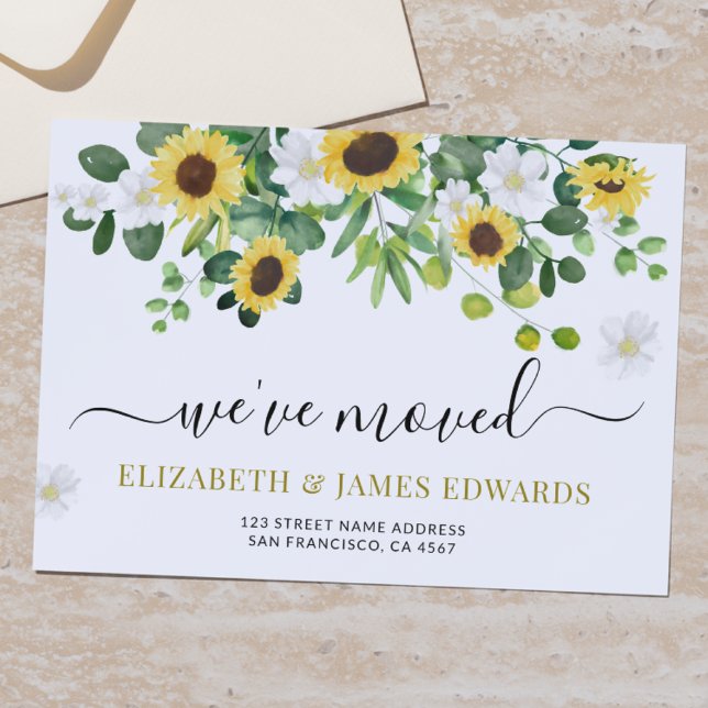 We've Moved Change of Address Watercolor Sunflower Announcement Postcard (We've Moved Watercolor Sunflower and wildflowers spring summer)