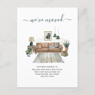 We've Moved Chic Living Room Moving Announcement Postcard