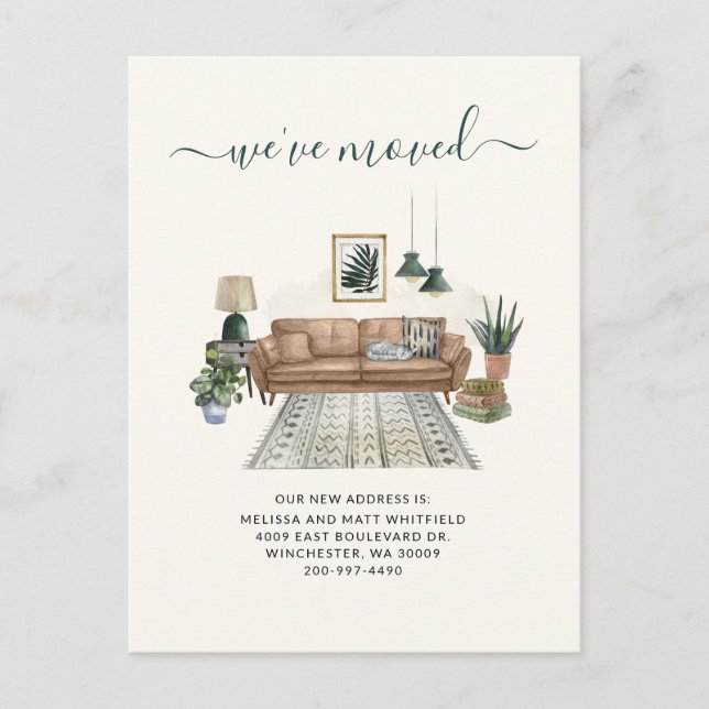 We've Moved Chic Living Room Moving Announcement Postcard (Front)