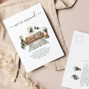 We've Moved Chic Living Room Moving Announcement Postcard