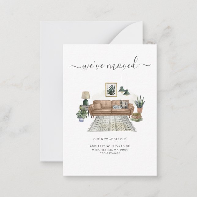 We've Moved Chic Living Room Moving Card (Front)