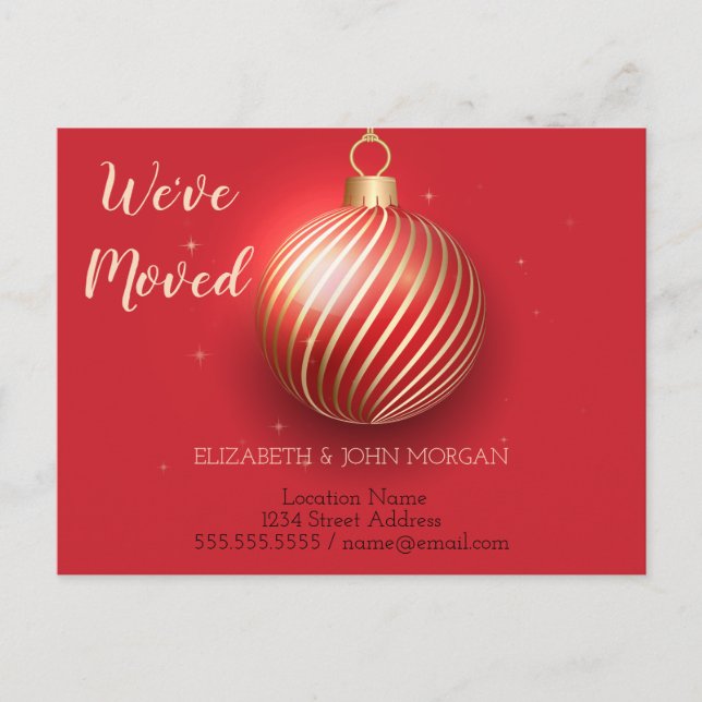 We've Moved,Christmas Ball, New Address Announcement Postcard (Front)