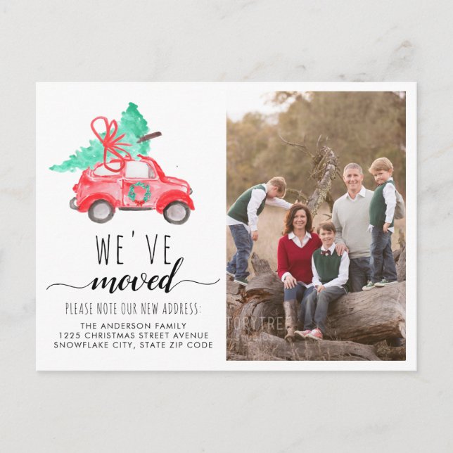 We've Moved Christmas Car Photo Holiday Moving Announcement Postcard (Front)