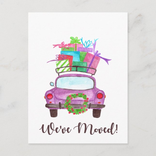 We've Moved Christmas Car Postcard (Front)