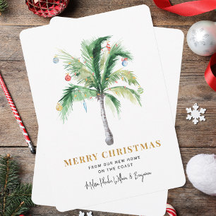 We've Moved Christmas Coastal Palm Tree Moving Holiday Card