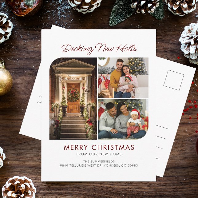 We've Moved Christmas Family 3 Photos Moving Announcement Postcard (We've Moved Christmas Holidays Family Moving Announcement Postcard)