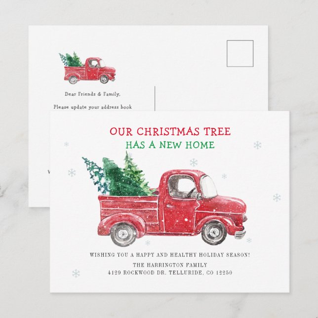 We've Moved Christmas Holiday Red Truck Moving Announcement Postcard (Front/Back)