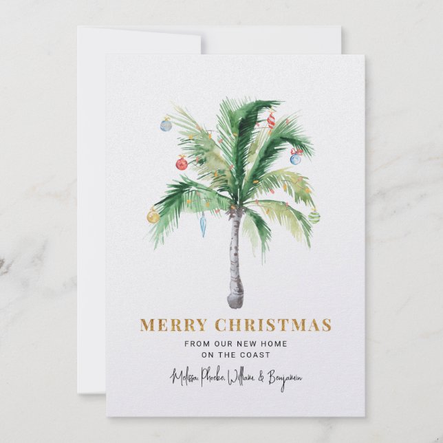 We've Moved Christmas Holidays Palm Tree Moving Holiday Card (Front)