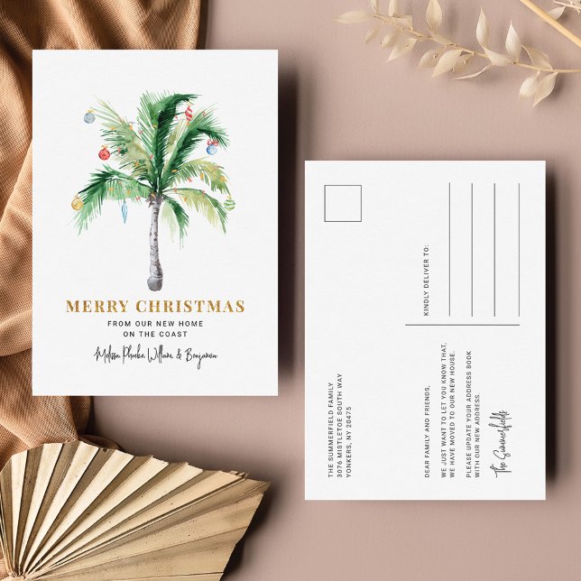 We've Moved Christmas Holidays Palm Tree Moving Holiday Postcard (Palm Tree Christmas Moving Coastal New Holiday Address Announcement Postcard)
