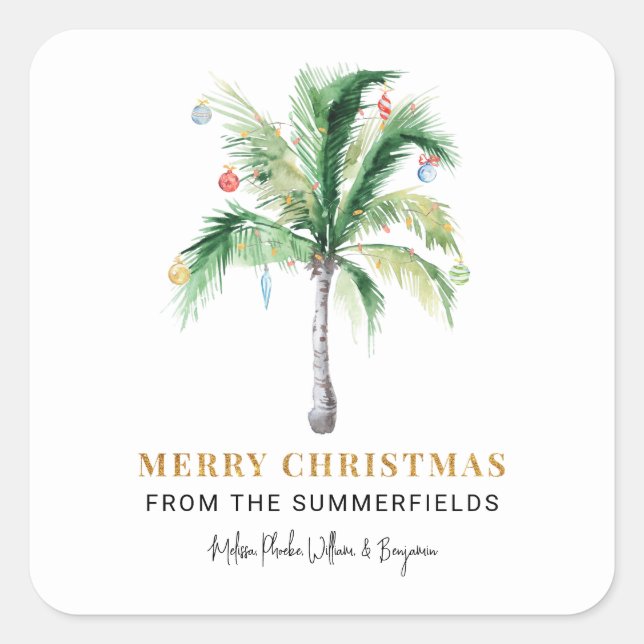 We've Moved Christmas Holidays Palm Tree Square Sticker (Front)