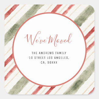 We've moved christmas pattern new address square sticker