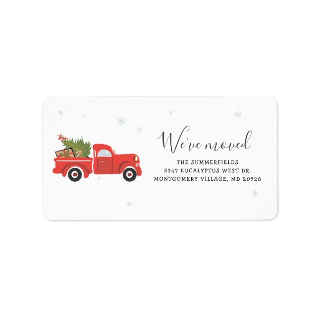 We've Moved Christmas Red Truck Shipping Address Label (Front)