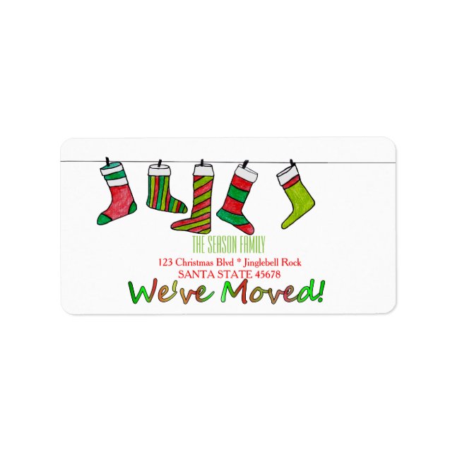 We've Moved Christmas stockings Christmas label (Front)