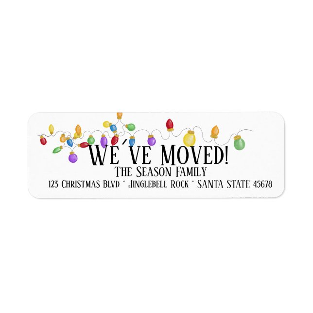 We've Moved  Christmas Tree Lights Label (Front)