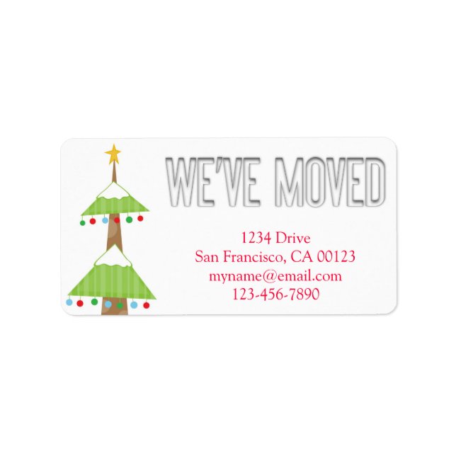 "We've Moved" Christmas Tree Notification Label (Front)