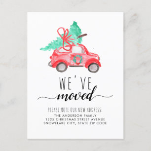 We've Moved Christmas Tree Red Car Holiday Moving Announcement Postcard