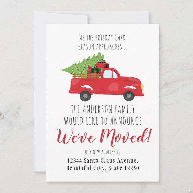 We've Moved Christmas Truck Tree Holiday Moving Announcement (Front)