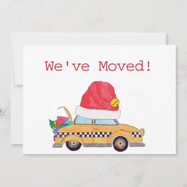 We've Moved Christmas yellow cab Holiday Card (Front)