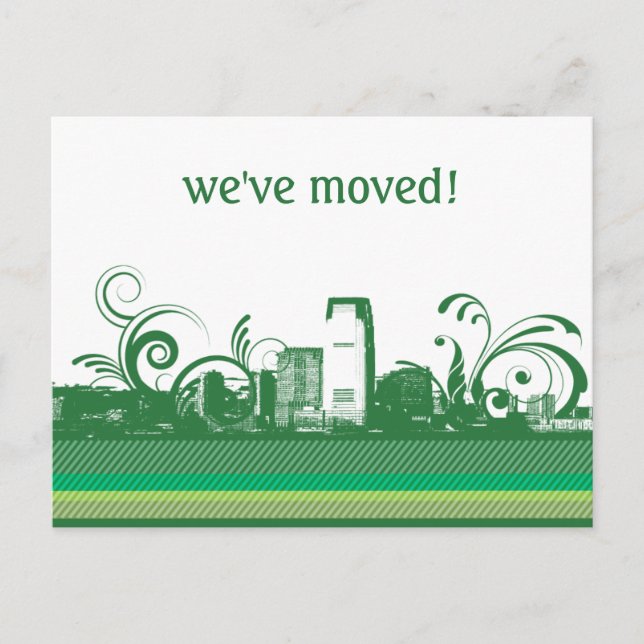 We've Moved City Skyline Postcard (Front)
