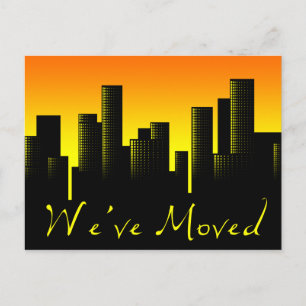 we've moved cityscape announcement postcard