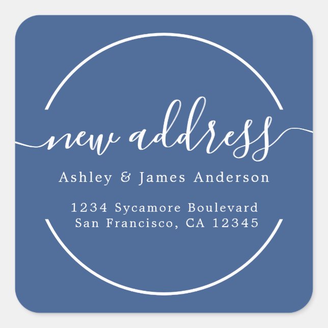 We've Moved Classic Blue New Address label (Front)