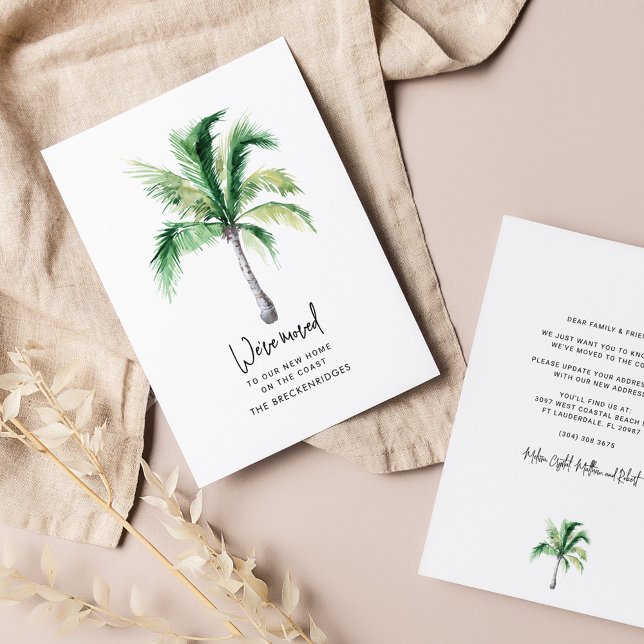 We've Moved Coastal Palm Tree Moving Announcement (We Moved Moving Palm Tree Announcement Custom Card)