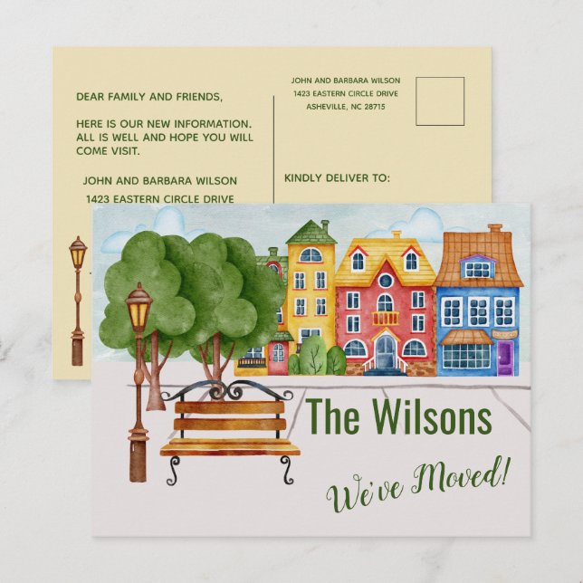 We've Moved Colourful City Life Moving  Announcement Postcard (Front/Back)