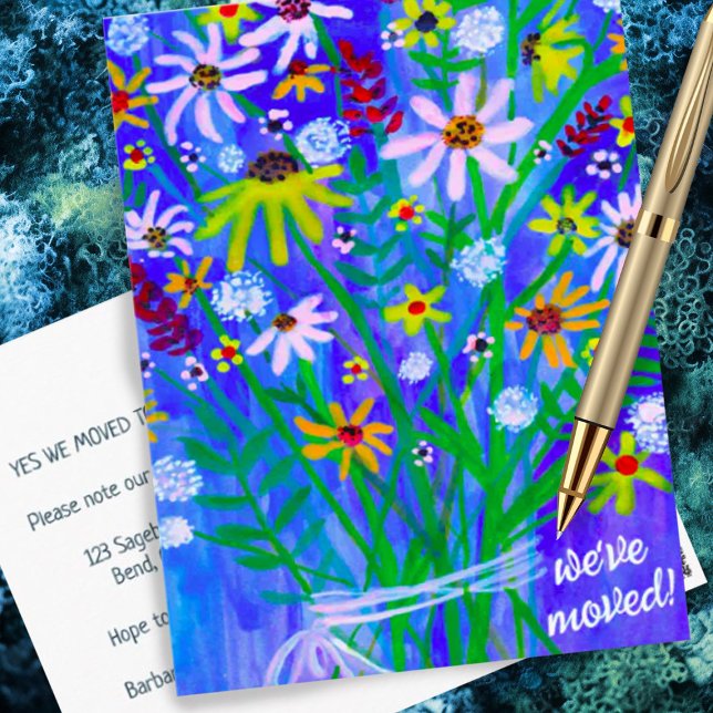We've Moved Colourful Daisy Bouquet New Home Addre Postcard (Moving announcement address change custom postcard with watercolor flower bouquet)