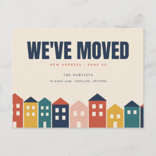 We've Moved Colourful Row Houses Moving Announceme Postcard