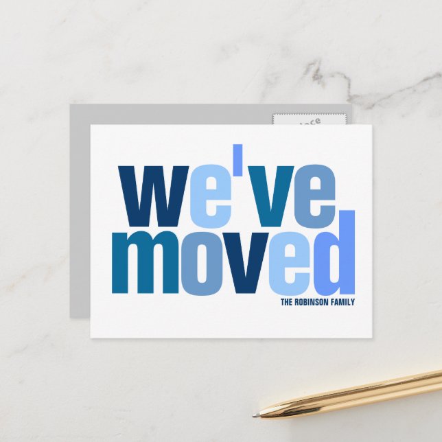 We've Moved (Cool Colours) Announcement Postcard (Front/Back In Situ)