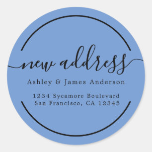We've Moved Cornflower Blue New Address Classic Round Sticker
