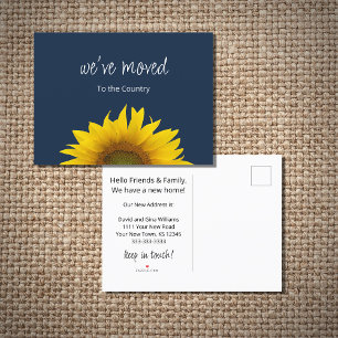 We've Moved Country Sunflower Navy Blue  Announcement Postcard
