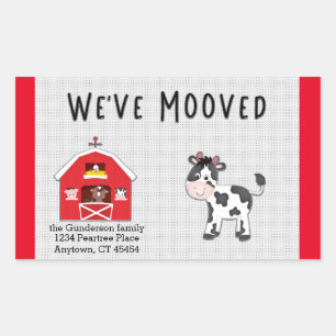 We've Moved Cow in Barnyard Relocation Notice Rectangular Sticker