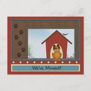 We've Moved Cute Doghouse with Paw Prints Custom Announcement Postcard