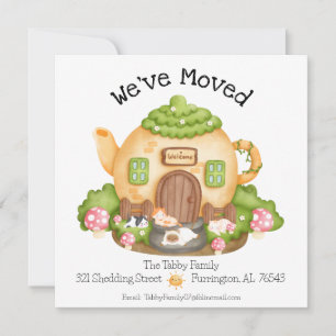 We've Moved! Cute Teapot House with Cats Announcement