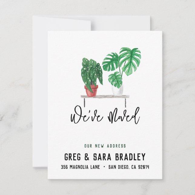 We've Moved Cute Watercolor Plants New Address Card (Front)