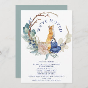 We've Moved Cute Woodland Fox Watercolor Floral Announcement