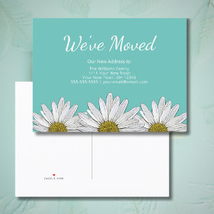 We've Moved Daisies Trendy Teal Green New Home Announcement Postcard