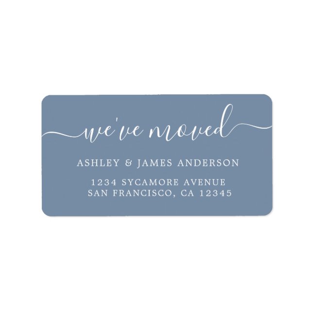 We've Moved Denim Blue New Address label (Front)