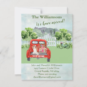 We've Moved Dog Red Truck Countryside Floral Move  Announcement