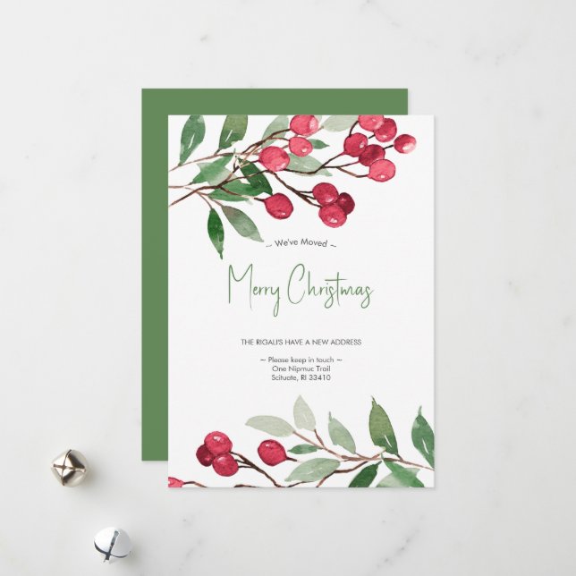 We've Moved Elegant Watercolor Christmas Holiday Card (Front/Back In Situ)