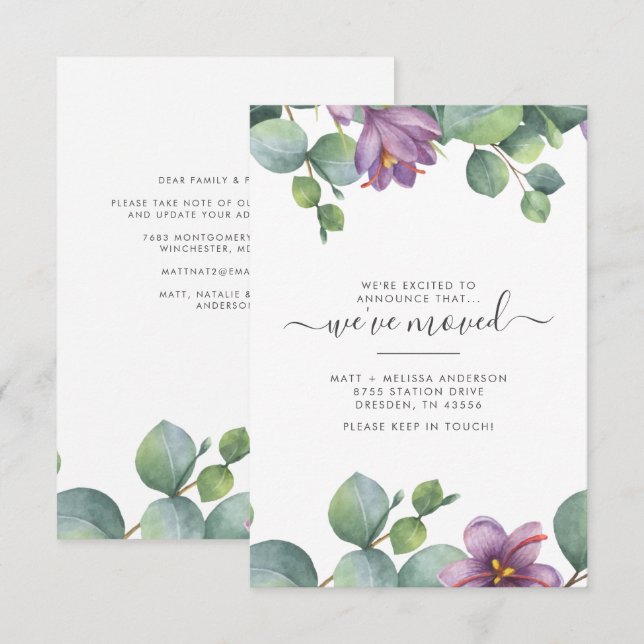 We've Moved Eucalyptus Floral Moving Announcement (Front/Back)
