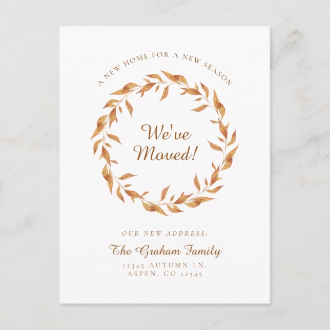  We've Moved Fall Leaves Thanksgiving Moving Announcement Postcard (Front)