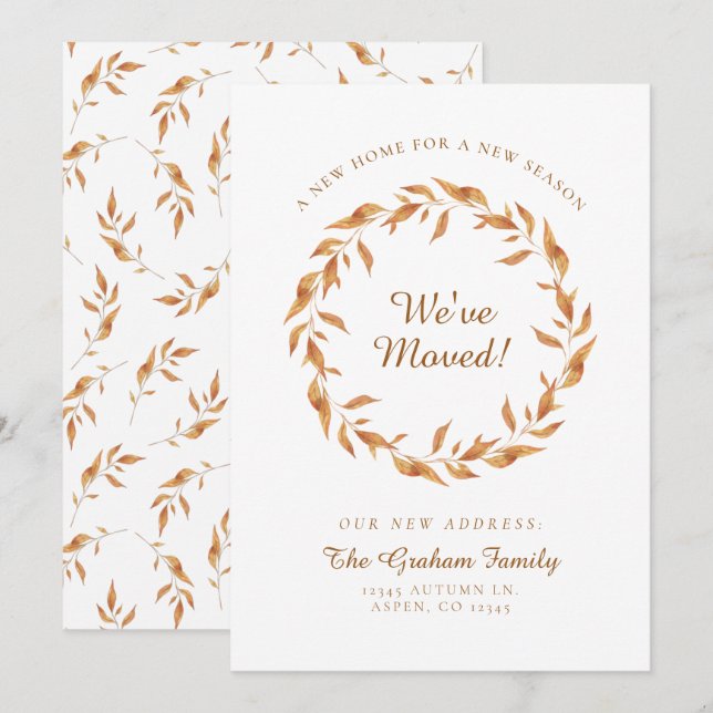 We've Moved Fall Leaves Wreath Moving Announcement (Front/Back)