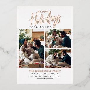 We've Moved Family Photo Collage Pet Moving Gold Foil Holiday Card