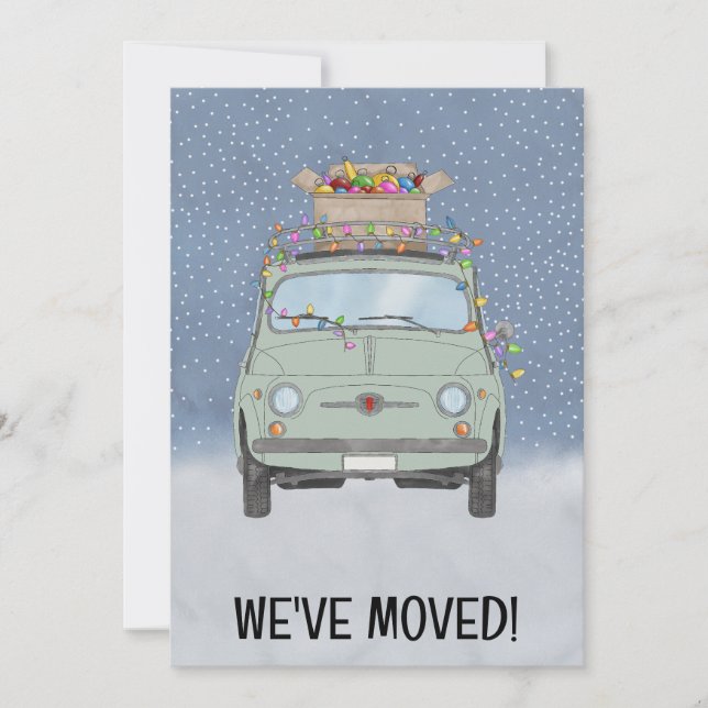 We've Moved Fiat 500 car with Christmas Lights Invitation (Front)