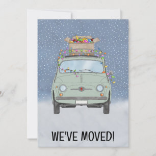 We've Moved Fiat 500 car with Christmas Lights Invitation
