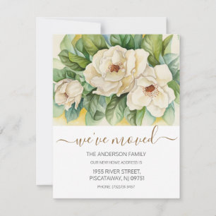 We've Moved Floral Magnolia Gold Script Moving Announcement
