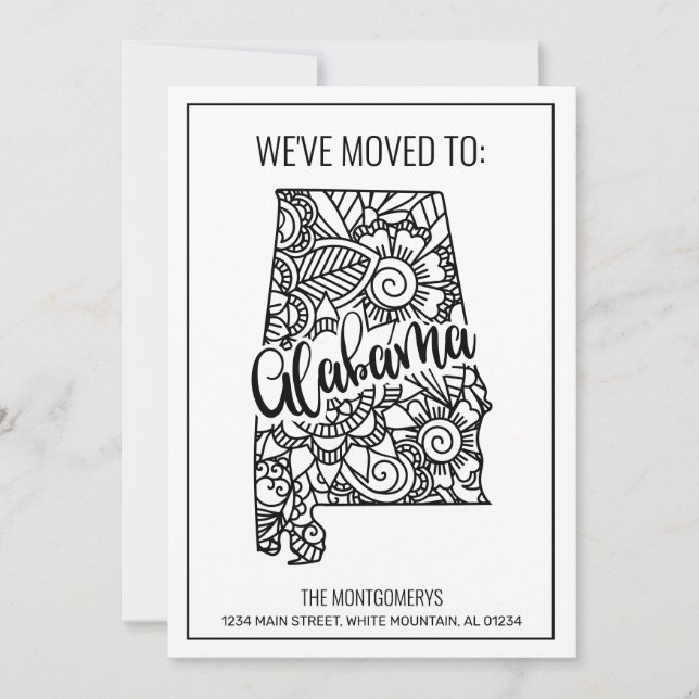 We've Moved Floral Mandala Alabama State New Home Announcement (Front)