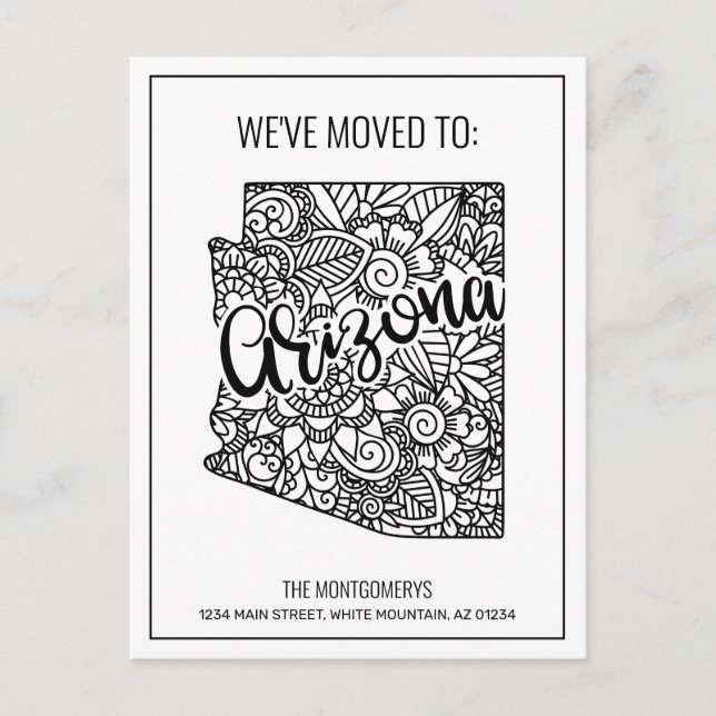 We've Moved Floral Mandala Arizona State New Home Announcement Postcard (Front)